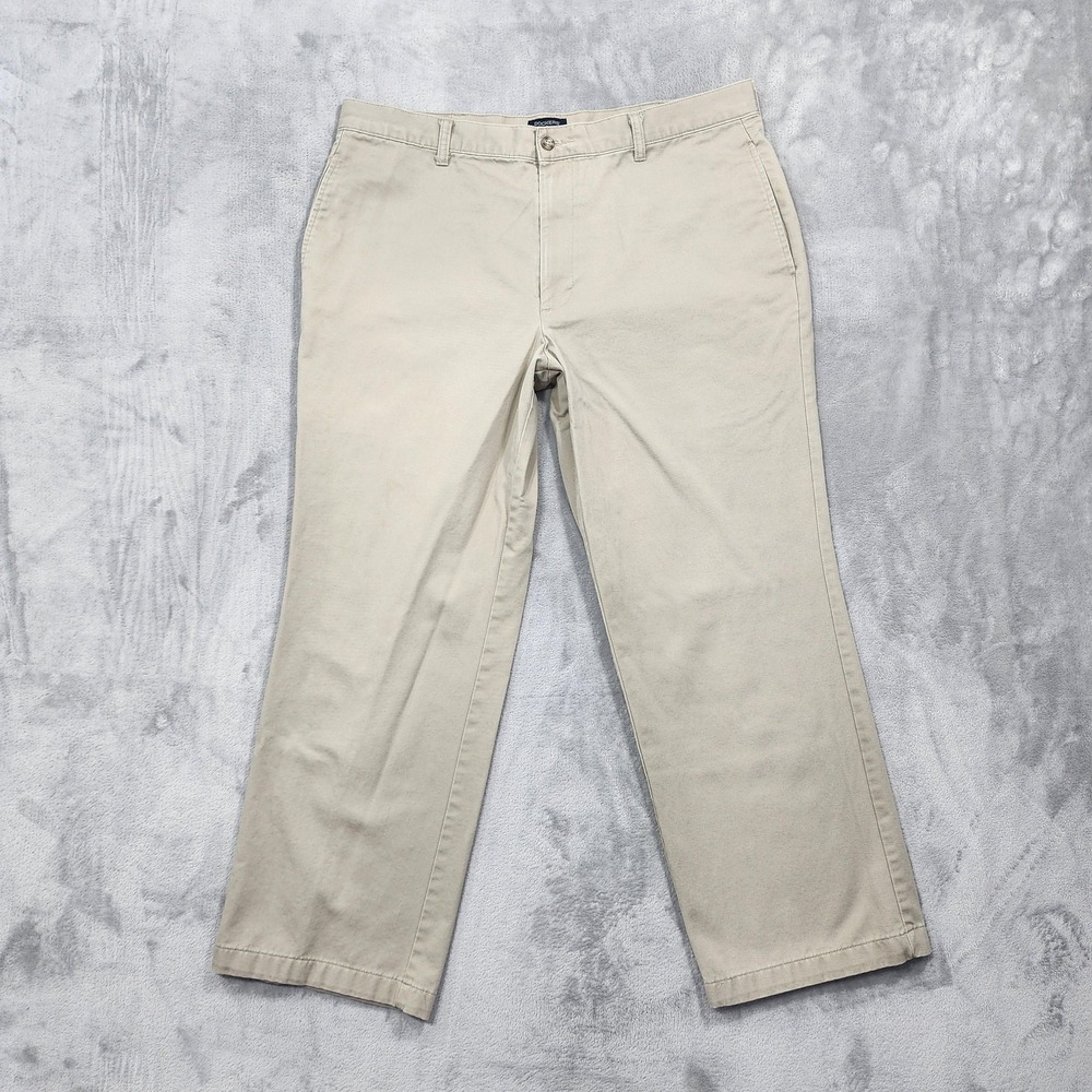 Vintage Dockers Pants Mens 36x27* Beige Classic Flat Front Chino Straight Khakis